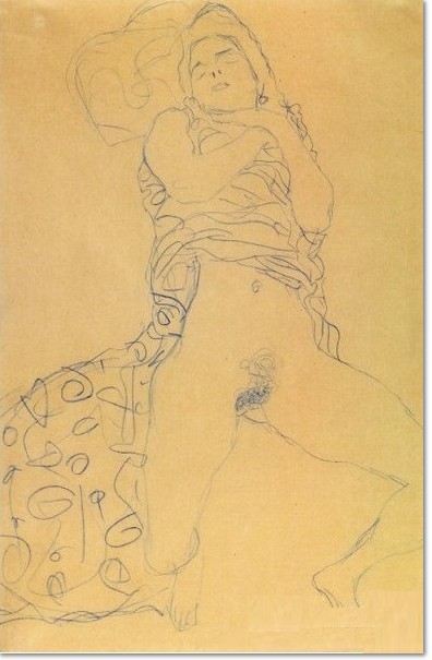 Gustav Klimt Halbakt mit geöffneten Beinen