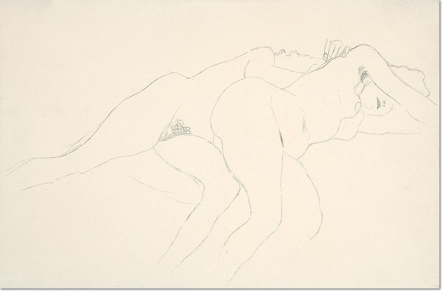 Gustav Klimt Zwei Liegende Akte nach rechts, Studie für das Gemälde ,Wasserschlangen II’, 2. Zustand 1907 Bleistift auf Papier