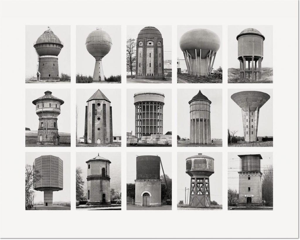 Bernd und Hilla Becher Wassertürme (Water Towers) 2007 Image IV from Typologies Digital pigment print (Ditone) on photo paper, 90 x 112 cm (35½ x 44"). Edition of 40, signed "B. + H. Becher" by Hilla Becher and numbered on verso.