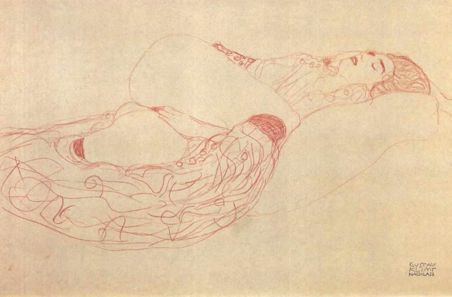 Gustav Klimt: "Liegender Akt", 1912-13,  Roter Farbstift