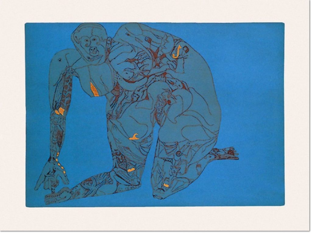 Francesco Clemente Riconciliazione 1986 Etching and aquatint, with gold leaf application, on rag paper, 60 x 80 cm (23½ x 31½ in.), edition of 90 + XXX, signed and numbered.