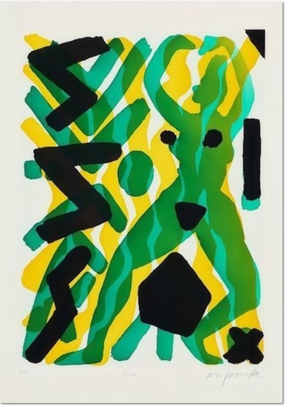 A.R. Penck, Vision (Grün-Gelb) III, Aquatinta Radierung handsigniert, nummeriert lim. Auflage: 50 Exemplare 76,0 x 107,0 cm