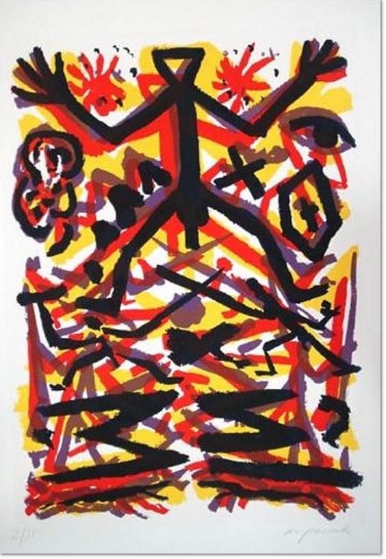 A. R. Penck: ‚Energiefeld Urszene, Der Mensch‘, 1999, Radierung auf Bütten, signiert, nummeriert, lim. Auflage 35 Exemplare, Bildformat: 69,5 x 49 cm, Blattformat: 90 x 65 cm