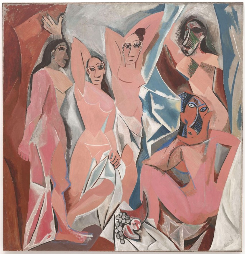 Pablo Picasso - Les Demoiselles d'Avignon (The Young Ladies of Avignon, and originally titled The Brothel of Avignon)[2] is a large oil painting created in 1907 by the Spanish artist Pablo Picasso (1881–1973). The work portrays five nude female prostitutes from a brothel on Carrer d'Avinyó (Avinyó Street) in Barcelona.