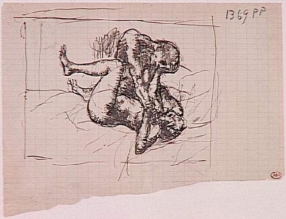 Pablo Picasso: "La femme étranglée", [Paris], [1902~1904]. Pen & brown ink on squared paper.16 x 21 cm. Musée Picasso, Paris.