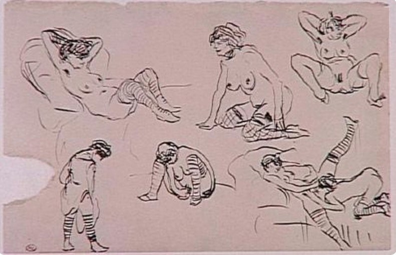 Pablo Picasso:"Scène erotique", 1902, Plume et encre noire (ou sépia moderne) sur papier vélin, Paris, Musée Picasso