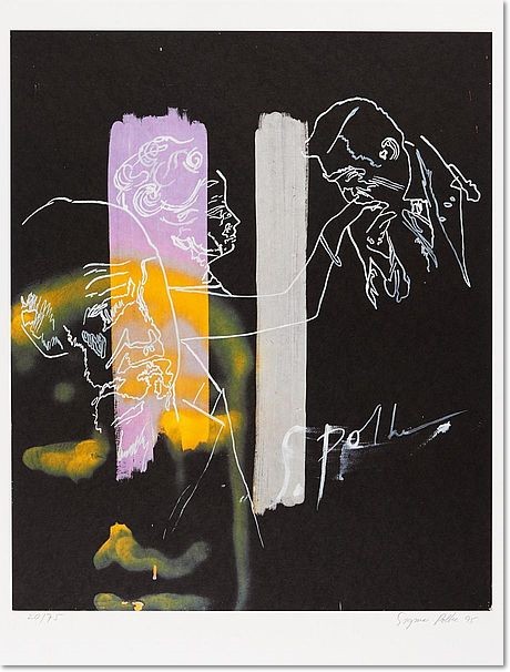 Sigmar Polke: 'Handkuss', 1995 Offsetlithographie auf Hahnemühle - Büttenkarton, nummeriert, signiert, datiert, Bildformat: 64,5 x 51,5 cm, Blattformat: 75 x 55 cm, lim. Auflage: 75 Exemplare