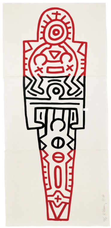 Keith Haring - Totem 1989. Three-part woodcut on Inshu-Kozu Japanese paper 70g, each sheet 65 x 89 cm, overall size 191.5 x 89 cm (75½ x 35 in.). Edition: 60, signed and numbered on bottom print.