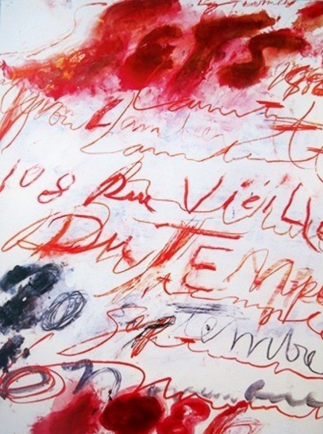 Cy Twombly, Original print designed by Cy Twombly for his exhibition held at Yvon Lambert gallery in 1986, 1986, 1986 Offset lithograph 29 1/2 × 22 in 75 × 56 cm