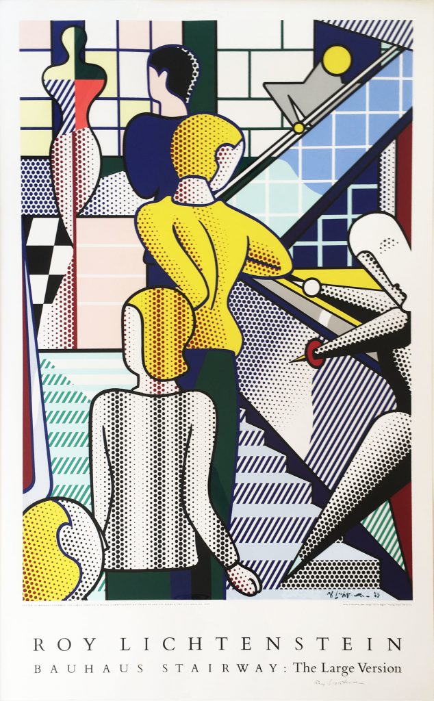 Roy Lichtenstein: "Bauhaus Stairway (After Oskar Schlemmer), The Large Version", 1989, Silkscreen poster, signed, size image: 49 1/2 x 31 in, total size with frame: 52 3/4 x 34 in