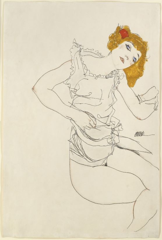 Egon Schiele, Blond Girl in Underwear, 1913, Gouache and pencil on paper