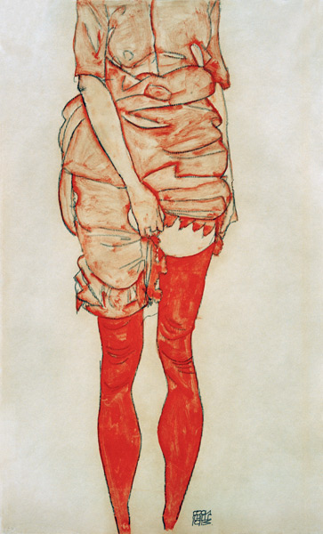 Egon Schiele, Stehende Frau in rot / Standing woman in red', 1913, Gouache, watercolour and pencil
