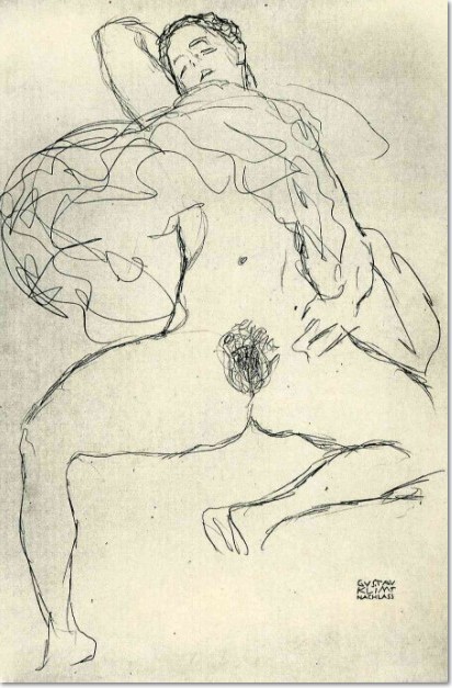 Gustav Klimt, “Liegende mit gespreizten Beinen, schlafend / Reclining woman with legs akimbo”, 1914/15, pencil drawing on paper