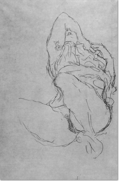 Gustav Klimt: ‘Sitzender weiblicher Halbakt / Sitting female Semi-Nude’, 1917,  pencil drawing on paper, Study for the painting »Die Braut«