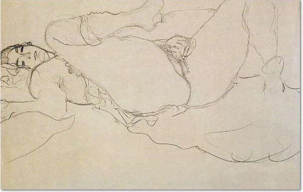 Gustav Klimt: ‘Liegender Akt, masturbierend / Reclining Nude, masturbating” , ca. 1910, pencil drawing on paper