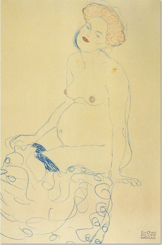 Gustav Klimt, Schwangere Frau nach rechts schauend / Pregnant Woman looking to the right, 1910, crayon on paper