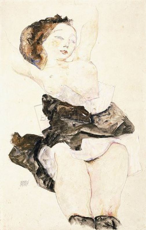 Egon Schiele, Liegendes junges Mädchen, 1911, Aquarell und Gouache,über Bleistift auf Papier