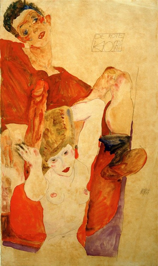 Egon Schiele, 1890–1918. “Die rote Hostie”, 1911. Bleistift und Aquarell, 48,2 × 28,2 cm.