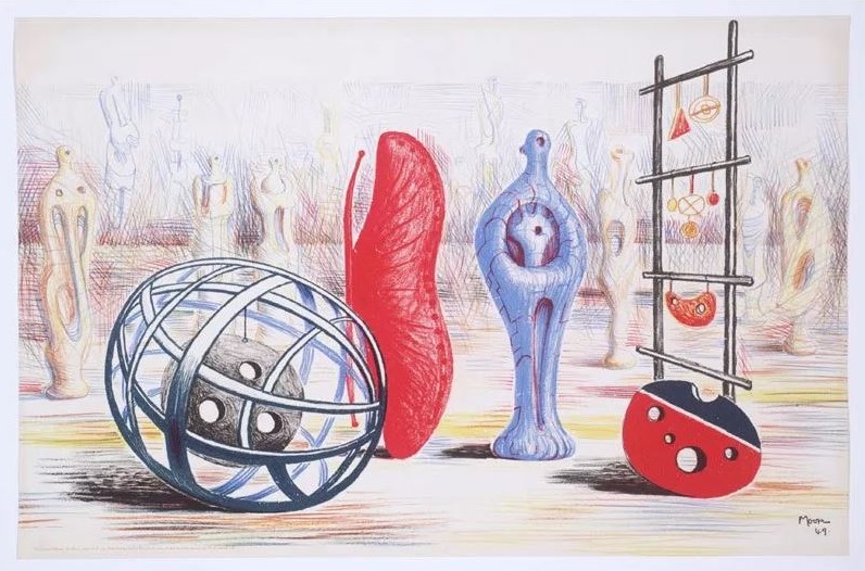 Henry Moore: "Sculptural Objects", 1949, Original-Lithografie, signiert in der Platte, lim. Auflage 3000 Exemplare, Format: 49.5 x 76 cm, Publisher: School Prints, Printer: W.S. Cowell.