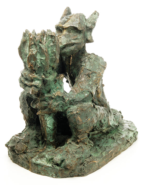 Immendorf-Alter-Ego, 1995, Buchstütze Bronze, zweiteilig. 26 cm x 36,6 cm x 38,5 cm, Bronze, zweiteilig, Gewicht ca. 28 kg, Auflage 980 Exemplare.