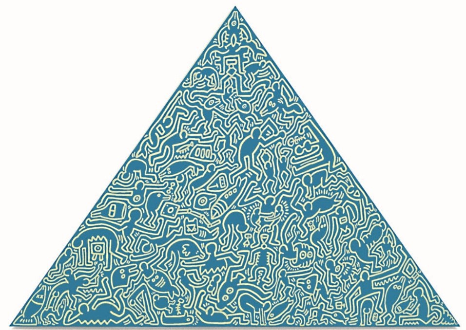 Keith Haring, Pyramid 1989, 4 x Anodized aluminum plates, 104 x 144 x 3 cm each (41 x 56½ x 1 in.), signature and number etched on verso. Edition of 30.