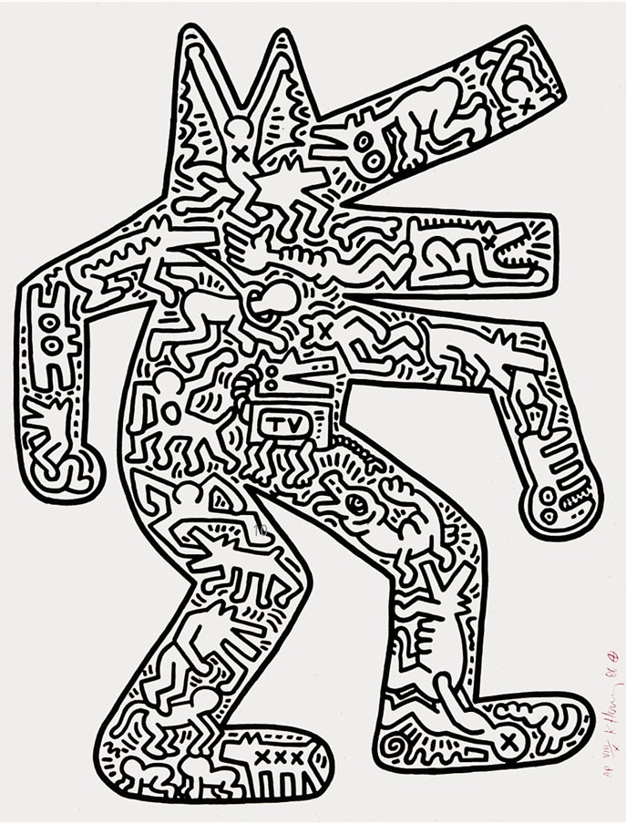 Keith Haring: 'Dog', 1986/87, Grano lithograph on rag paper, signed and numbered. Edition of 40, size: 114 x 90 cm (45 x 35 in.)