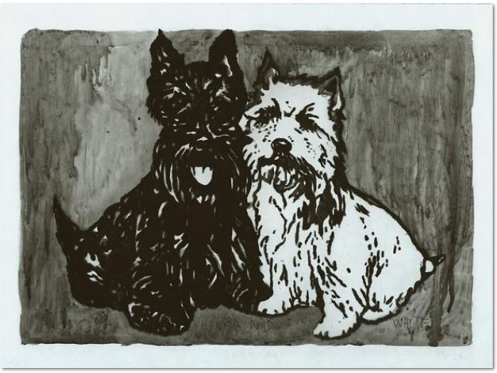 Peter Doig : ‘Double Dog’, 2012, etching, aquatinta, monogrammed, numbered and dated, edition of 20, picture size : 25.6 x 36.5, total size : 30 x 40 cm. 