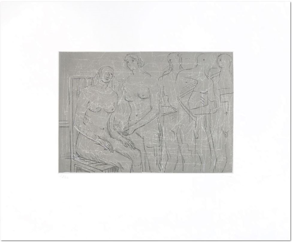Henry Moore: Group of figures, 1974, Original lithograph on Rives paper, signed in pencil by the artist, editon of 65 + XXXV signed proofs, picture size: 22,8 x 33 cm, sheet: 45,2 x 56 cm, Reference Cramer Vol. II n° 341