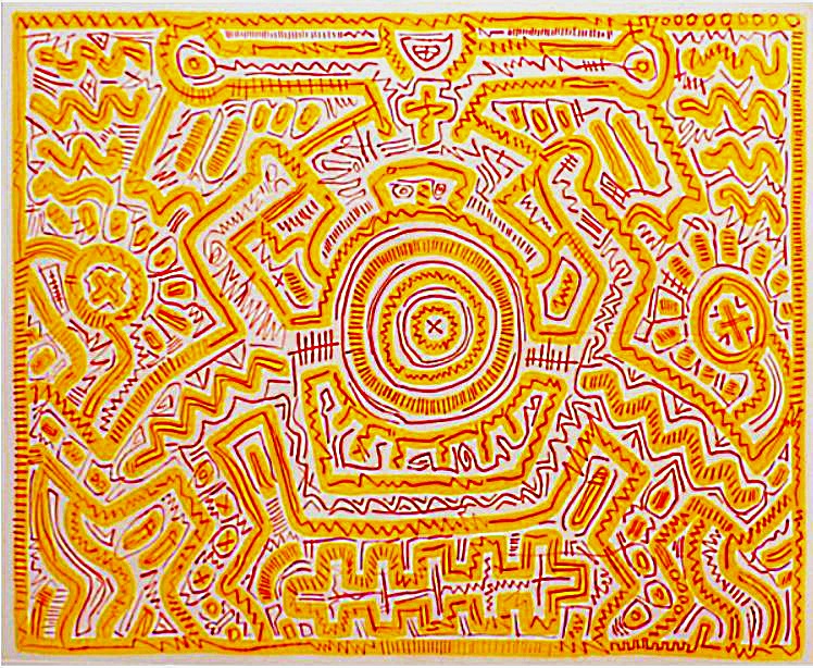 Keith Haring: 'Untitled',  1986, Sugarlift aquatint and drypoint on Hahnemühle Bütten 300 gr., signed and numbered by the artist, edition of 45, size: 75 x 65 cm
