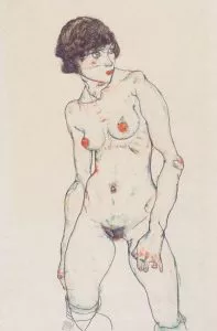 Egon Schiele, Stehende Frau mit Strümpfen, 1914