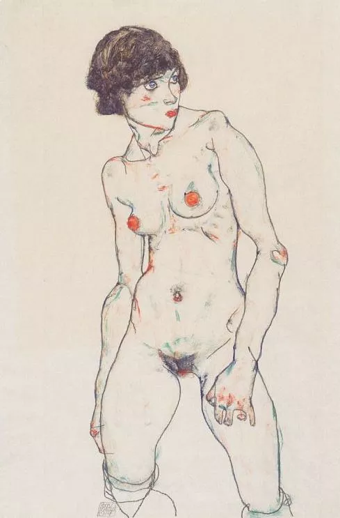 Egon Schiele, Stehende Frau mit Strümpfen, 1914 / Standing female nude with stockings