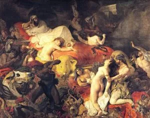 Eugène Delacroix: “La mort de Sardanapale” (1827), Öl auf Leinwand, 392 x 496 cm, Musée du Louvre, Paris