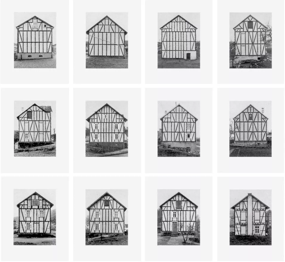 Bernd und Hilla Becher: 'Fachwerkhäuser' 1993, Siegener Industriegebiet, Portfolio mit 12 Duotone Offsetdrucken, Format je: 63 x 50 cm, (24¾ x 19¾ in.), jedes Exemplar signiert, nummeriert, lim, Auflage 50 Exemplare