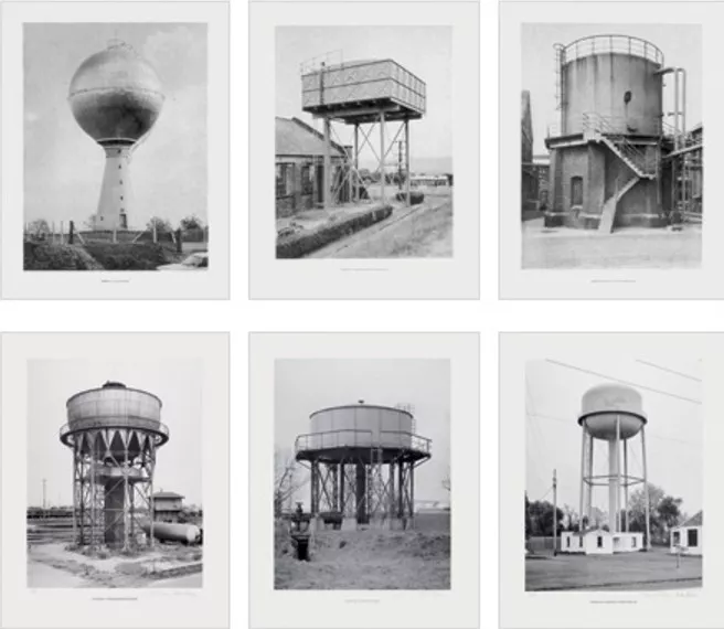 Bernd und Hilla Becher, Sechs Wassertürme 1976 Set of 6 offset lithographs, each print 52 x 40 cm (20½ x 15¾