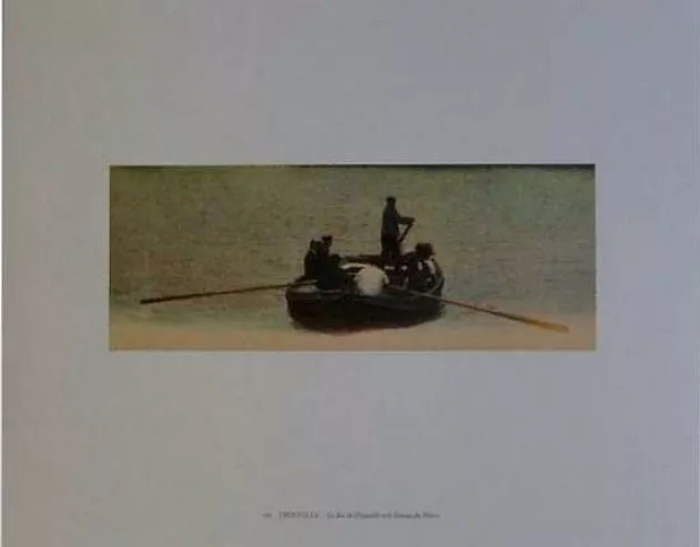 Elger Esser - Kleine Seestücke - Mappe mit 6 Original-Farboffsetdrucken auf Zanders medley pure creme Papier (250 g/qm). Jedes Blatt verso mit Bleistift handsigniert. Blattformat: jeweils 40 x 50 cm, Bildformat: 17 x 27,2 cm.. Die Umschlagmappe enthält Blätter mit folgenden Titeln: Le Tréport, Brest, Bouille, Trouville (s. oben), Royan, Le Havre.