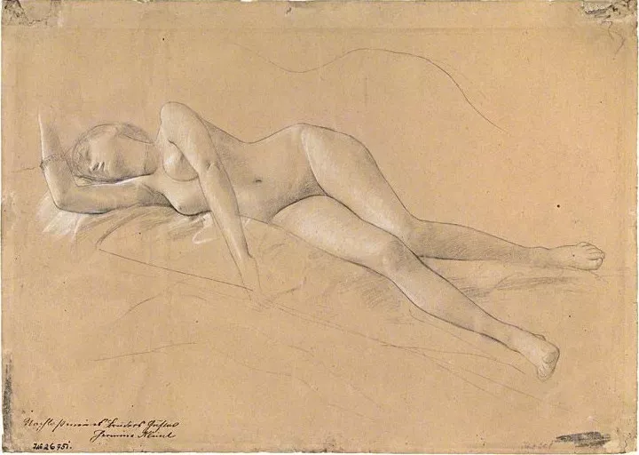 Gustav Klimt Liegende Mänade / Female Nude (I)”, ca. 1886–1888
