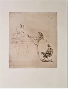 Salomé (Bloch 14) 1905 (between summer and the end of the year, Paris) Drypoint printed on Arches paper One of a few impressions before steelfacing Signed by the artist, lower right Printed by Delâtre, Paris, 1905 Image: 15 7/8 x 13 3/4 inches Sheet: 25 3/8 x 19 3/8 inches