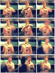 Kippy's12 - Martin Kippenberger deconstructs a cocktail, 12 original stills from the film Berlin/Alamo 1979, by Knut Hoffmeister (* 28 February 1956 in Peine, German experimental filmmaker). 12 digital prints on photo paper, each 36 x 36 cm, 1979-2009