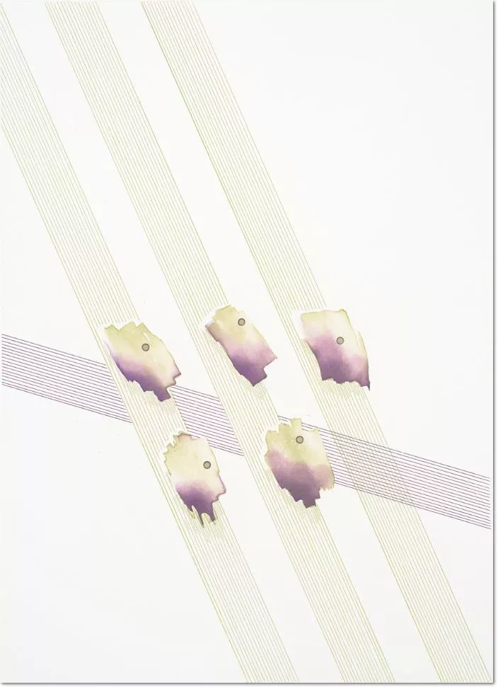 TOMMA ABTS Untitled 5-spots, 2009 Color sugar lift and spit bite aquatints with hard ground and flat bite etching. Image size: 18 x 12⅞; paper size: 23⅛ x 17⅝. Edition 20.