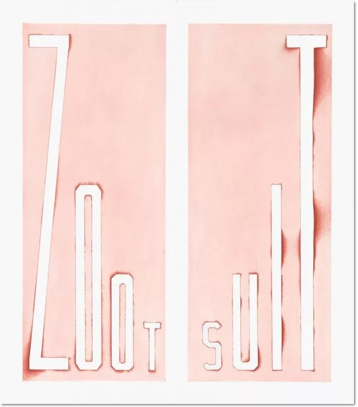 Ed Ruscha: 'Real Deal', 2014. Flat bite etching printed in red, signed and numbered by the artist. eidition of 40, Image Size: 29½ x 25½ in / 75 x 65 cm. Paper Size: 36½ x 31½ in / 93 x 80 cm. Publisher: Crown Point Press - Printer: Emily York