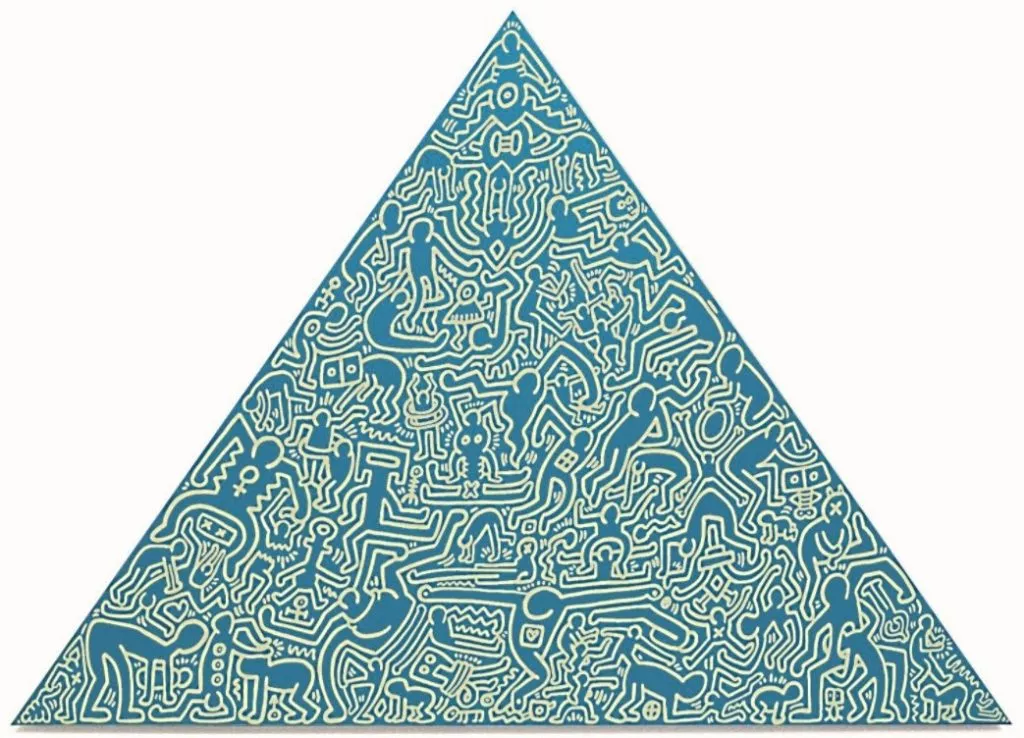 Keith Haring, Pyramid 1989, 4 x Anodized aluminum plates, 104 x 144 x 3 cm each (41 x 56½ x 1 in.), signature and number etched on verso. Edition of 30.