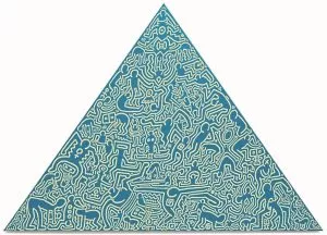 Keith Haring, Pyramid 1989, 4 x Anodized aluminum plates, 104 x 144 x 3 cm each (41 x 56½ x 1 in.), signature and number etched on verso. Edition of 30.