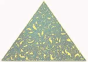 Keith Haring, Pyramid 1989, 4 x Anodized aluminum plates, 104 x 144 x 3 cm each (41 x 56½ x 1 in.), signature and number etched on verso. Edition of 30.