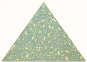 Keith Haring, Pyramid 1989, 4 x Anodized aluminum plates, 104 x 144 x 3 cm each (41 x 56½ x 1 in.), signature and number etched on verso. Edition of 30.