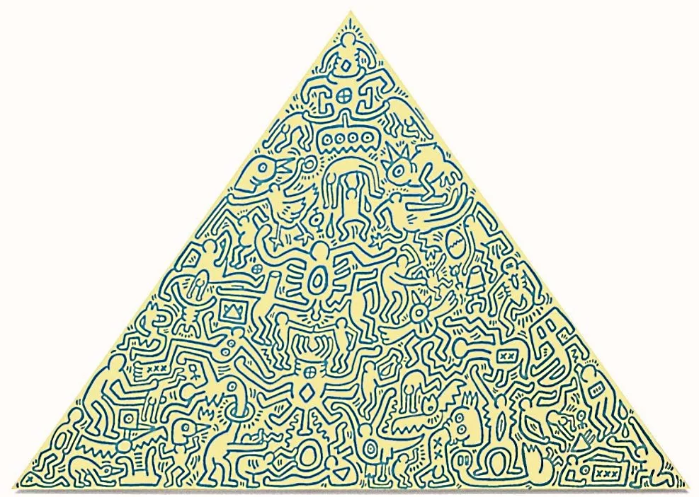 Keith Haring, Pyramid 1989, 4 x Anodized aluminum plates, 104 x 144 x 3 cm each (41 x 56½ x 1 in.), signature and number etched on verso. Edition of 30.
