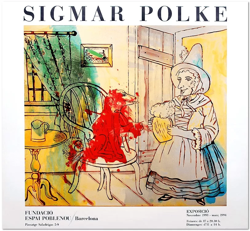 SIGMAR POLKE, Original Exhibition Poster, 1993, color offset, Fundació Espai Poblenou, Barcelona, size: 68 x 74 cm / 26,7 x 29,1 inch, very good condition. Literature: Axel Ciesielski, Claus von der Osten - Sigmar Polke Plakate - Snoeck Verlag 2013, Nr. 65