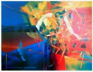 Gerhard Richter: „Tisch“, 1991, Offset print after the oil painting of the same title from 1982, Catalogue Raisonné 508, handsigney by on the front, from the edition Achenbach Art Ed., Düsseldorf (Hrsg.) in unknown number. Catalogue Raisonné Butin/Gronert, Attachment page. 285. Text printed on the bottom, left: