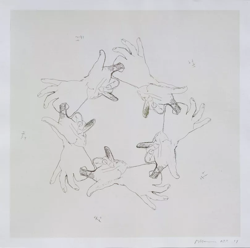 Bruce Nauman Untitled(from Fingers & Holes Series), 1994 Monoprint, with varying color application produced from screen matrix 35