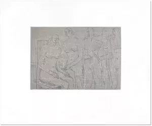 Henry Moore: Group of figures, 1974, Original lithograph on Rives paper, signed in pencil by the artist, editon of 65 + XXXV signed proofs, picture size: 22,8 x 33 cm, sheet: 45,2 x 56 cm, Reference Cramer Vol. II n° 341