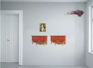 Julian Schnabel: 'Lost Relative', 1998, Multimedia wall painting. Photosilkscreen on acetate, framed photograph, silkscreen, and pencil line on the wall. Acetates 70 x 98 cm (27½ x 38¼